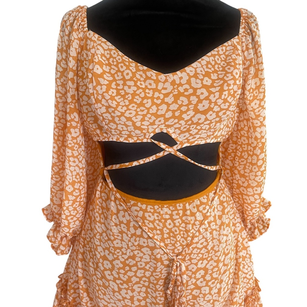 Floral Orange,white,adjustable cris cross cut out,mini,ruffle,Dress Large - Picture 6 of 7
